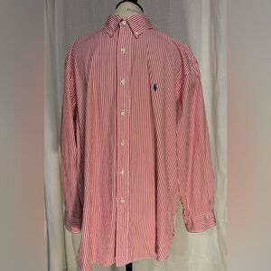 Ralph Lauren Custom Fit Red & White Stripe Button Down Long Sleeve Size 17 /12